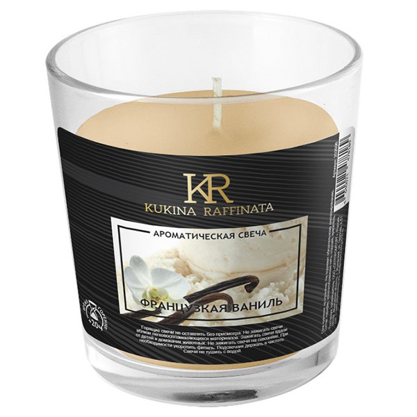 Свеча ароматизированная KR в стакане 28ч Французская ваниль