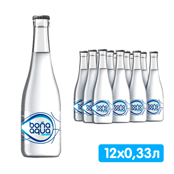 Вода Bona Aqua 0.33 литра, сильногазированная, стекло, 12 шт. в уп