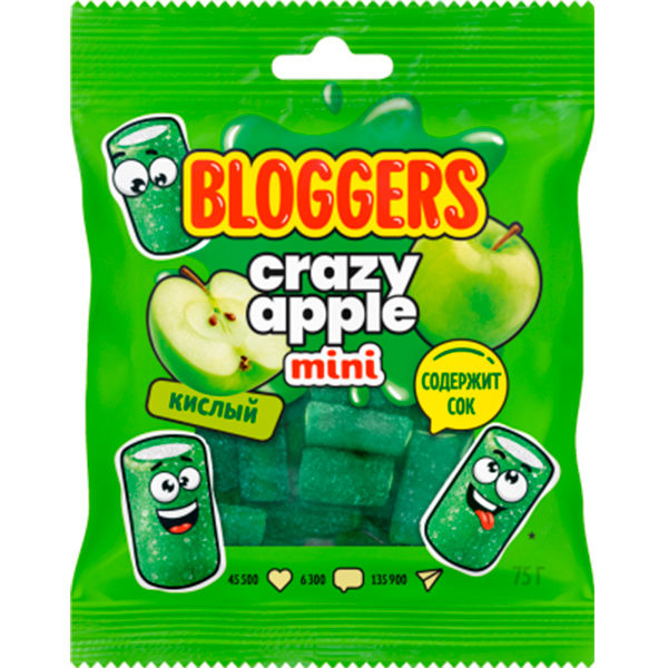 Мармелад Bloggers жевательный Crazy apple mini со вкусом яблока 75 гр