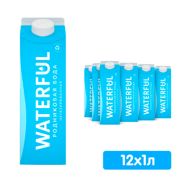Родниковая вода Waterful 1 литр, без газа, тетрапак, 12 шт. в уп