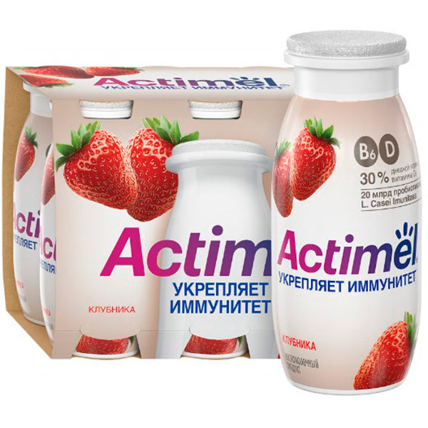Кисломолочный продукт Actimel клубника 1,5% БЗМЖ 6шт х 95 гр