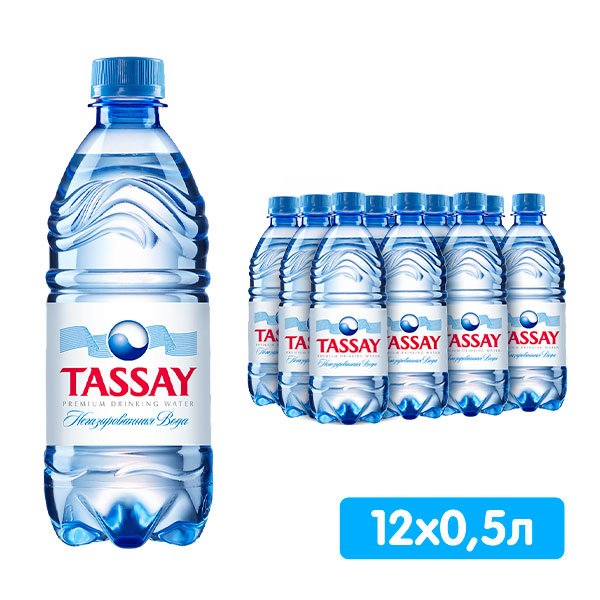 Вода Tassay 0.5 литра, без газа, пэт, 12 шт. в уп.