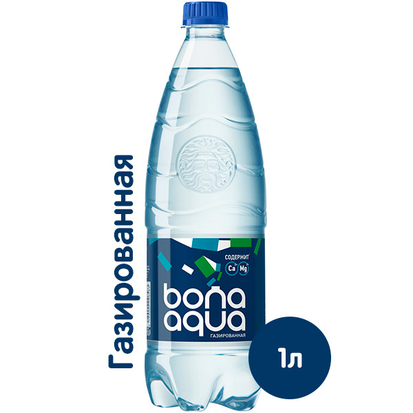 Вода Bona Aqua 1 литр, сильногазированная, пэт, 12 шт. в уп