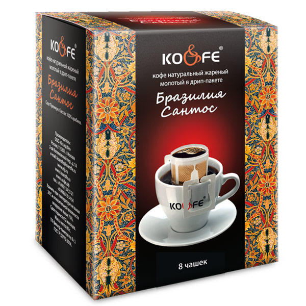 Drip Bag Coffee Бразилия сантос свежеобжаренный молотый в фильтр-пакете 1уп. (8шт.)