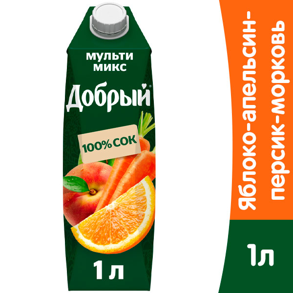 Сок Добрый яблоко, апельсин, персик, морковь 1 литр