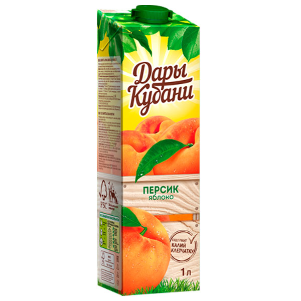 Нектар Дары Кубани персик-яблоко 1 литр, 4 шт. в уп.