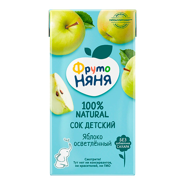 Сок детский 3+ ФрутоНяня яблоко осветлённый 0.5 литра, 12 шт. в уп.