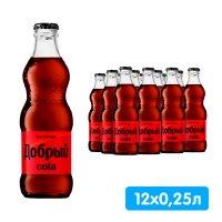 Напиток Добрый Кола без сахара 0.25 литра, газ, стекло, 12 шт. в уп.
