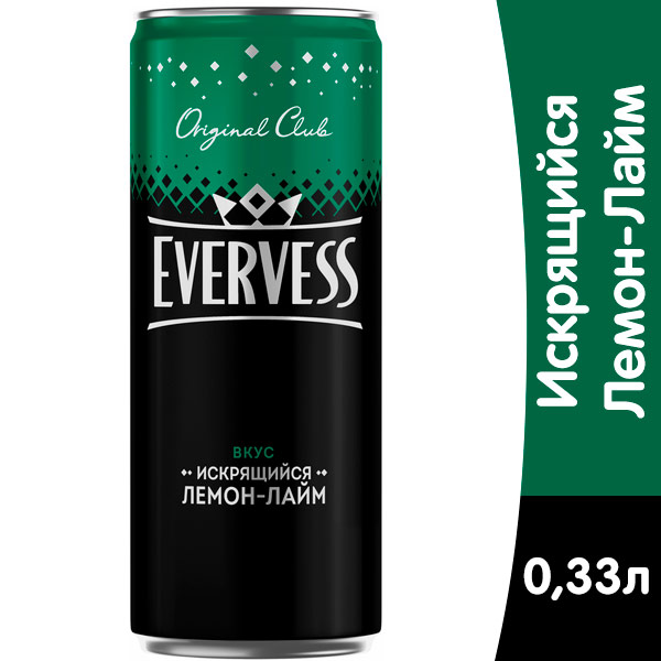 Evervess / Эвервес Лимон-Лайм 0,33 литра, газ, ж/б, 12 шт. в уп.