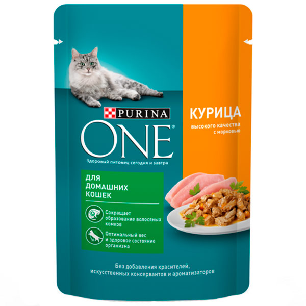 Корм Purina One для домашних кошек курица морковь 75 гр., 26 уп.
