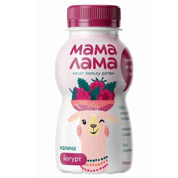 Йогурт Мама Лама питьевой малина с 3 лет 2,5% БЗМЖ 200 мл