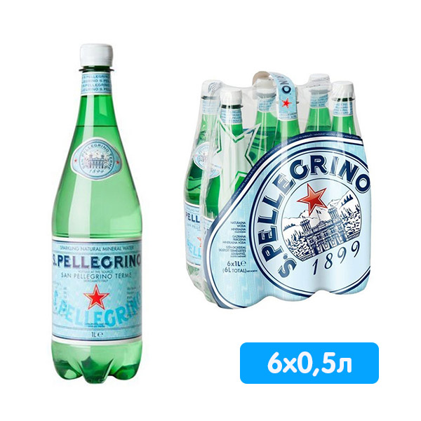 Вода San Pellegrino 1 литр, газ, пэт, 6 шт. в уп.