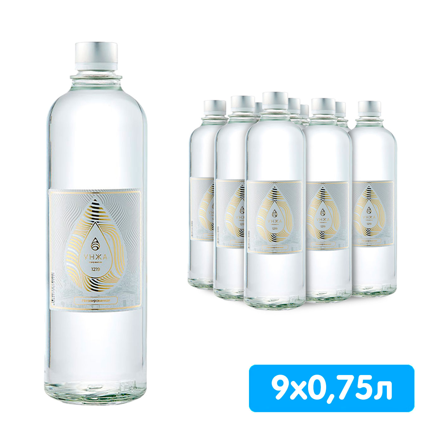 Вода Унжа Премиум 0,75 литра, без газа, стекло, 9 шт. в уп