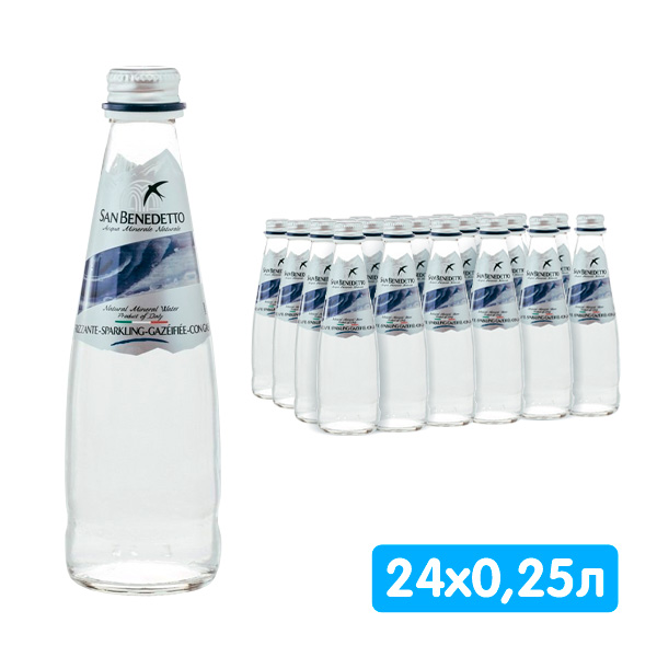 Вода San Benedetto 0.25 литра, газ, стекло, 24 шт. в уп.