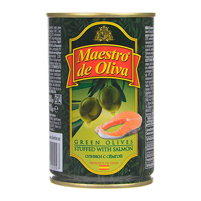 Оливки Maestro de Olivia с сёмгой ж/б 300 гр, 2 шт