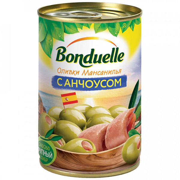 Оливки Bonduelle с анчоусом 300 гр