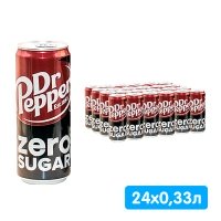 Dr.Pepper / Доктор Пеппер Zero импорт 0.33 литра, ж/б, 24 шт. в уп.