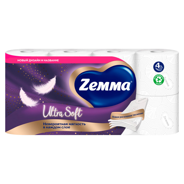 Туалетная бумага Zewa Ultra Sof белая 4х-слойная (8шт.)