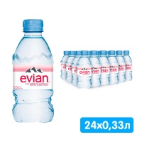 Вода Эвиан / Evian 0.33 литра, без газа, пэт, 24 шт. в уп.