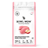 Корм сухой Bowl Wow для взрослых кошек индейка, яблоко 400 гр