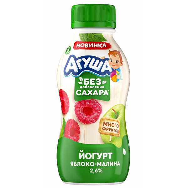 Йогурт Агуша питьевой яблоко-малина с 8 месяцев 2,6% БЗМЖ 180 гр