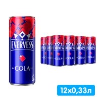Напиток Evervess / Эвервес Кола 0.33 литра, газ, ж/б, 12 шт. в уп.