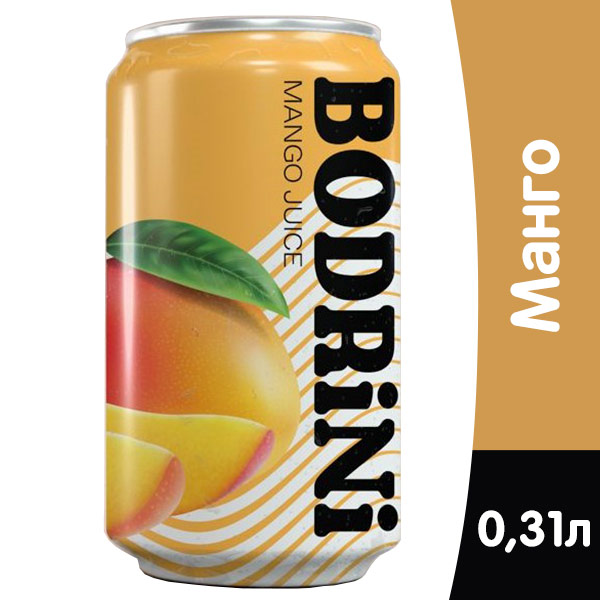 Напиток  Bodrini Манго 0.31 литра, без газа, ж/б, 12 шт. в уп.