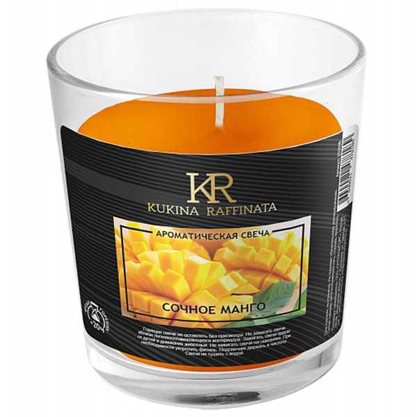 Свеча ароматизированная KR в стакане 28ч Сочное манго