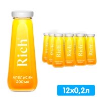 Сок Rich апельсин 0.2 литра, стекло, 12 шт. в уп.