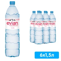 Вода Эвиан / Evian 1.5 литра, без газа, пэт, 6 шт. в уп.