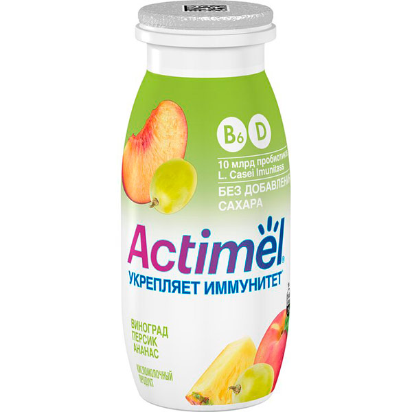 Кисломолочный продукт Actimel виноград персик и ананас 2,2% БЗМЖ 95 гр