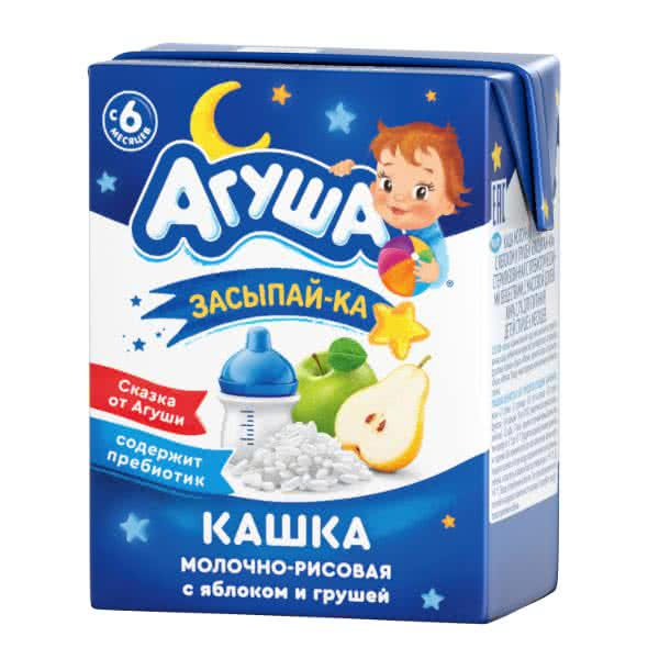 Каша детская Агуша Засыпай-ка молочно-рисовая с яблоком и грушей с 6 месяцев 2.7% 200 мл.