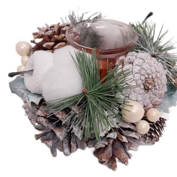 Венок-подсвечник бело-зеленый 19 см