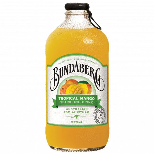 Лимонад Bundaberg Tropical Mango тропический манго 0.375 литра, газ, стекло, 12 шт. в уп.
