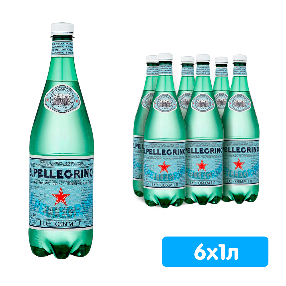 Вода San Pellegrino 1 литр, газ, пэт, 6 шт. в уп.