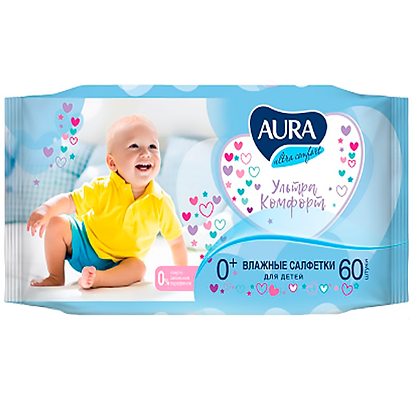 Салфетки влажные AURA детские Ultra Comfort  60 шт