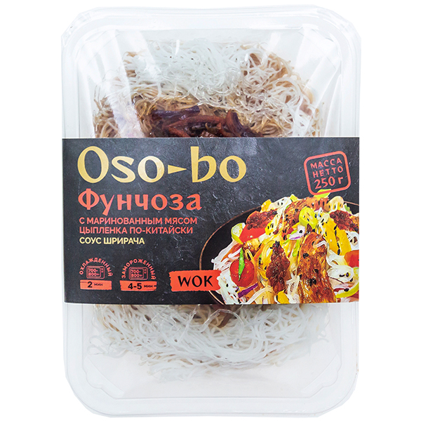 Фунчоза Oso-bo с маринованным мясом цыпленка по-китайски замороженная 250 гр
