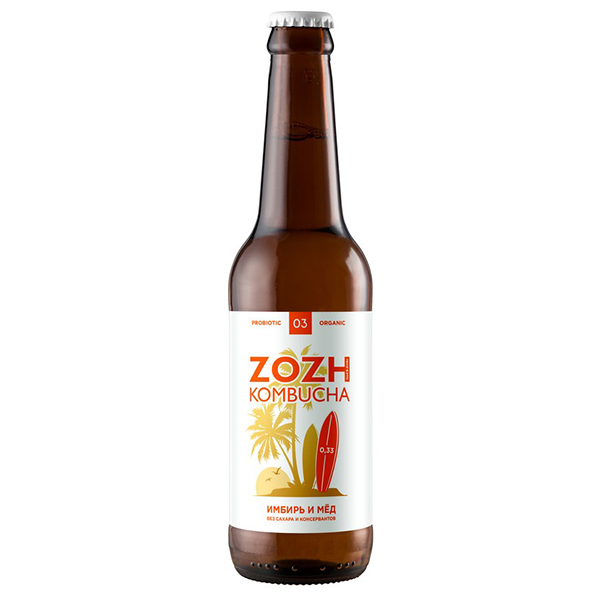 Напиток Zozh kombucha Имбирь и мёд 0,33 литра, стекло, без газа, 12 шт. в уп.
