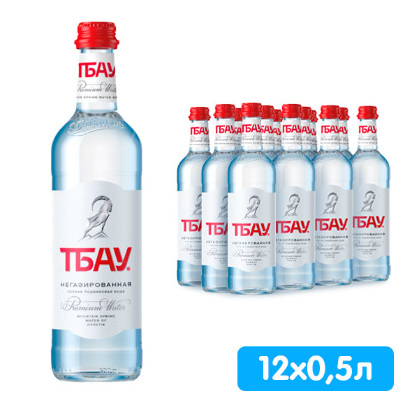 Вода Тбау Премиум 0.5 литра, без газа, стекло, 12 шт. в уп.