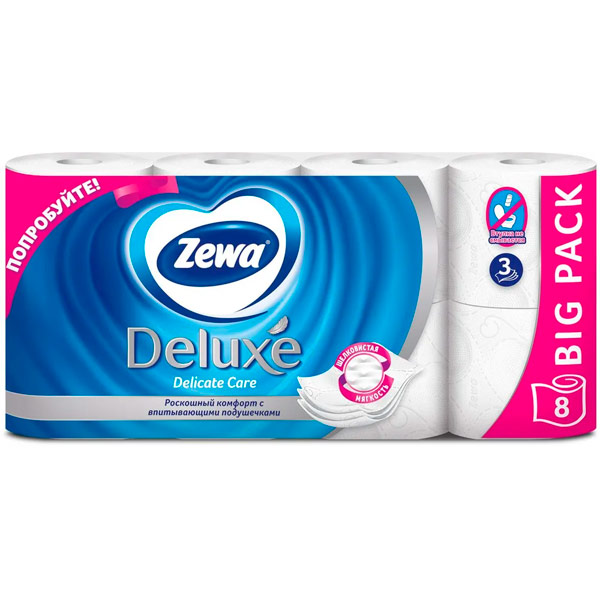 Туалетная бумага Zewa Deluxe белая 3 слоя (8шт)