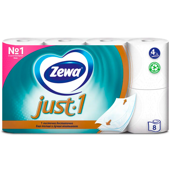 Туалетная бумага Zemma Just1 белая 4х-слойная (8шт.)