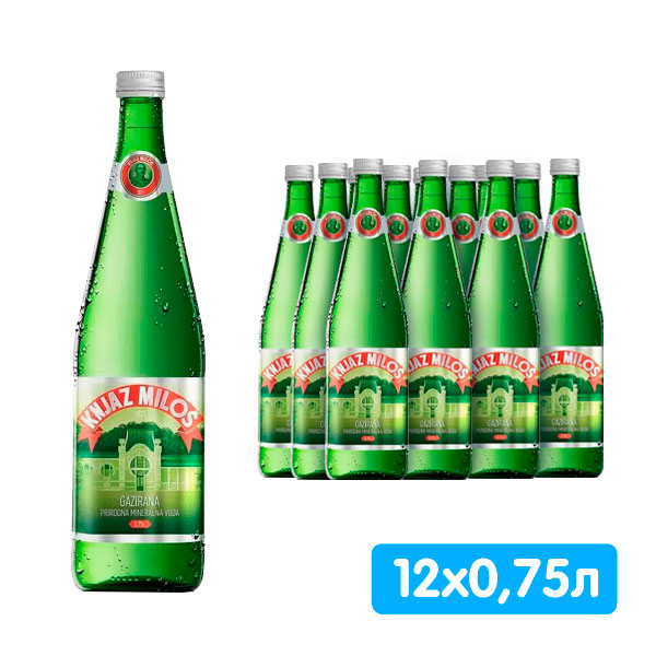 Вода Knjaz Milos / Князь Милош 0.75 литра, газ, стекло, 12 шт. в уп