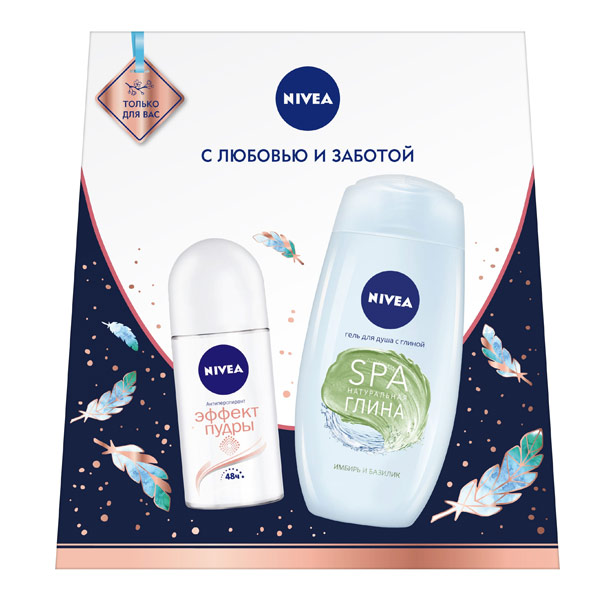 

Набор подарочный Nivea Шариковый дезодорант Эффект пудры 50мл + гель для душа с глиной 250 мл