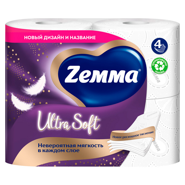 Туалетная бумага Zewa Ultra Sof белая 4х-слойная (4шт.)