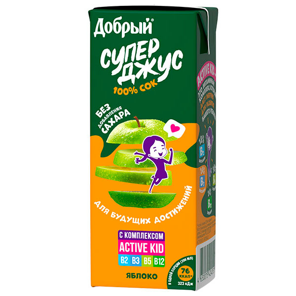 Добрый Супер Джус Яблоко зеленое 0.2 литра, 27 шт. в уп.