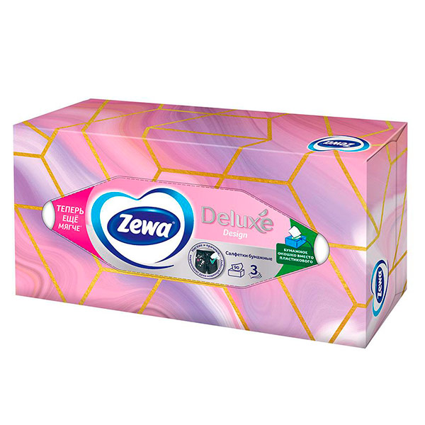 Салфетки косметические Zewa Deluxe 3-х сл. 90шт (1шт)