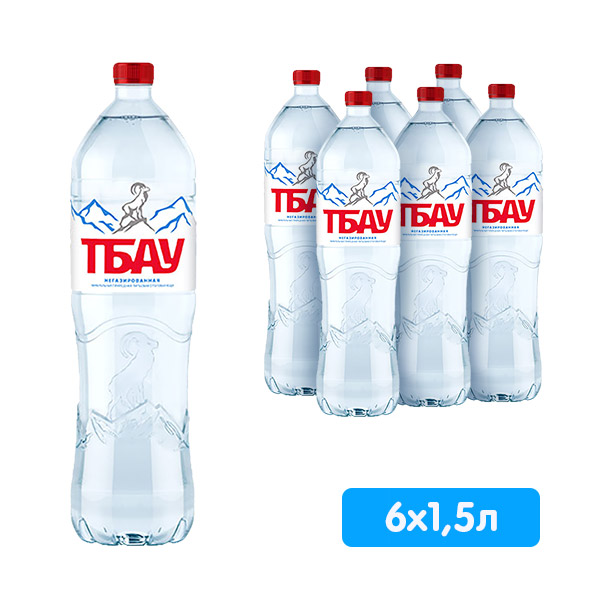 Вода Тбау 1.5 литра, без газа, пэт, 6 шт. в уп.