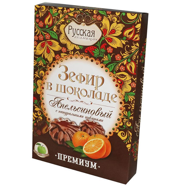 Зефир Русская Коллекция в шоколаде Апельсиновый  c натуральными цукатами 250 гр