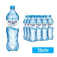 Вода Аква Минерале 1 литр, без газа, пэт, 12 шт. в уп.