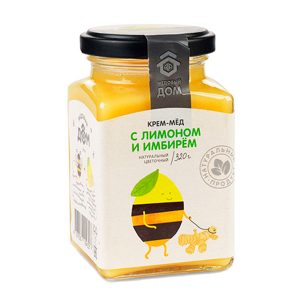 Крем-мёд натуральный цветочный с лимоном и имбирём 320г